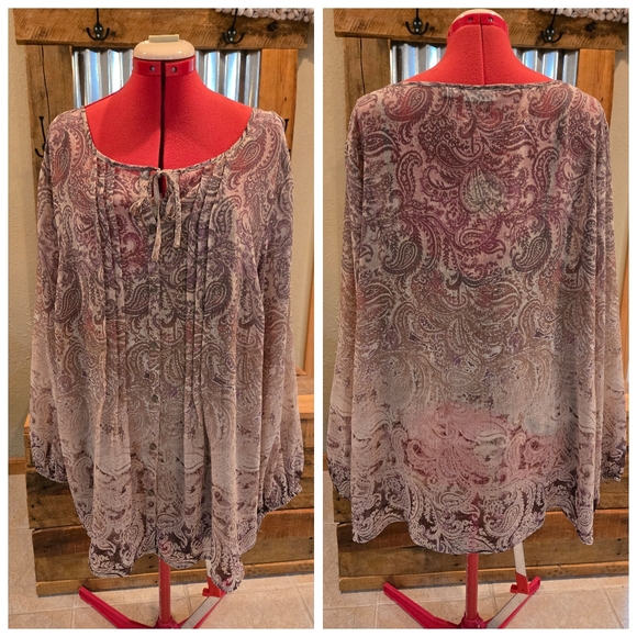 Liz Woman Tops - 2 Pc Sheer Brown Ombre Paisley Tunic & Tank Top 3X Liz Woman